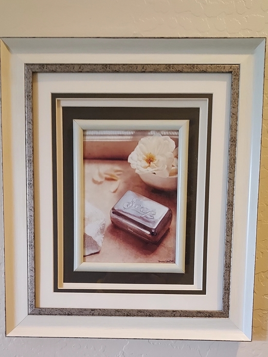 Kirklands Other - Kirklands Framed Floral Print for the bathroom white, cream, silver. Soft Vibe.
